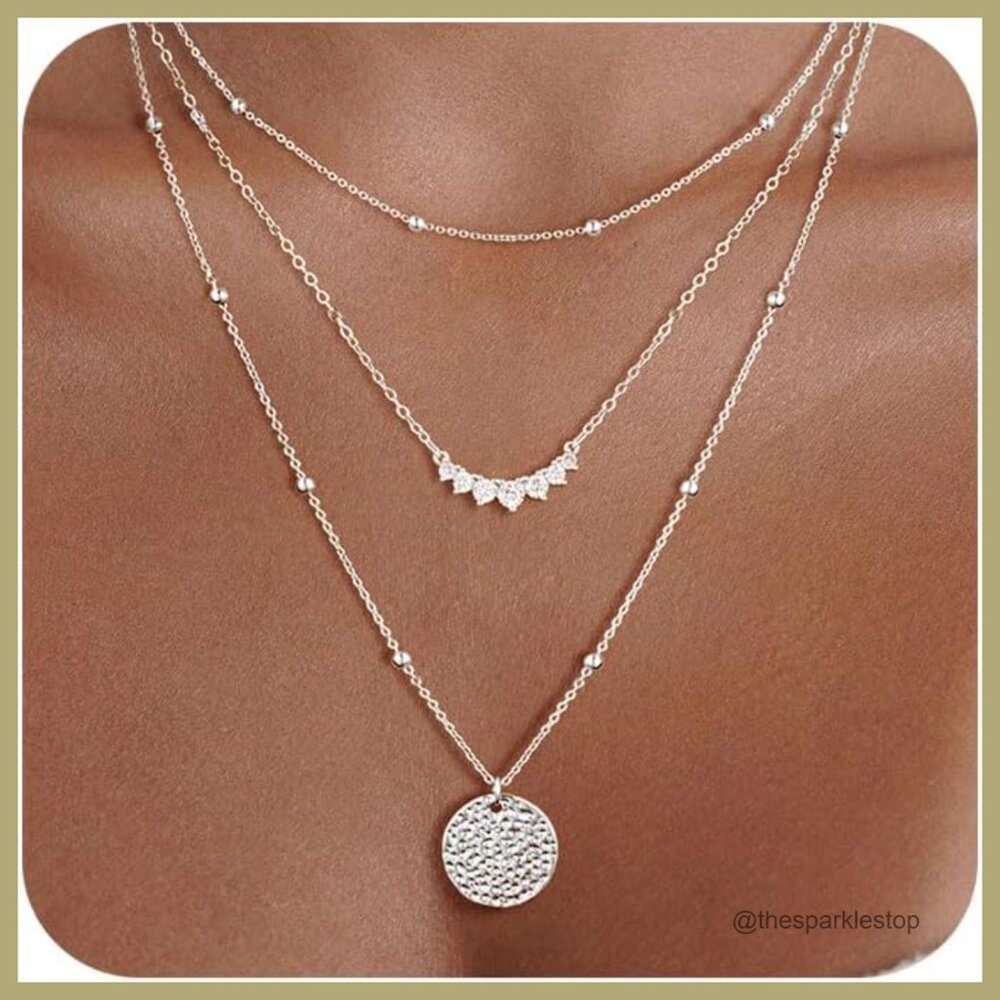 Gold Plated Layered Necklaces Set, Stackable Chok… - image 1